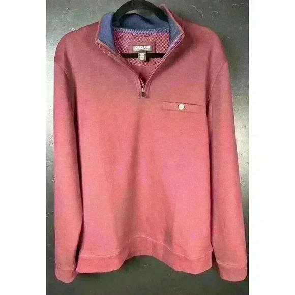 Kirkland Signature Men’s Quarter 1/4 Zip Pullover Burgundy Pocket Button Front M - Picture 1 of 6